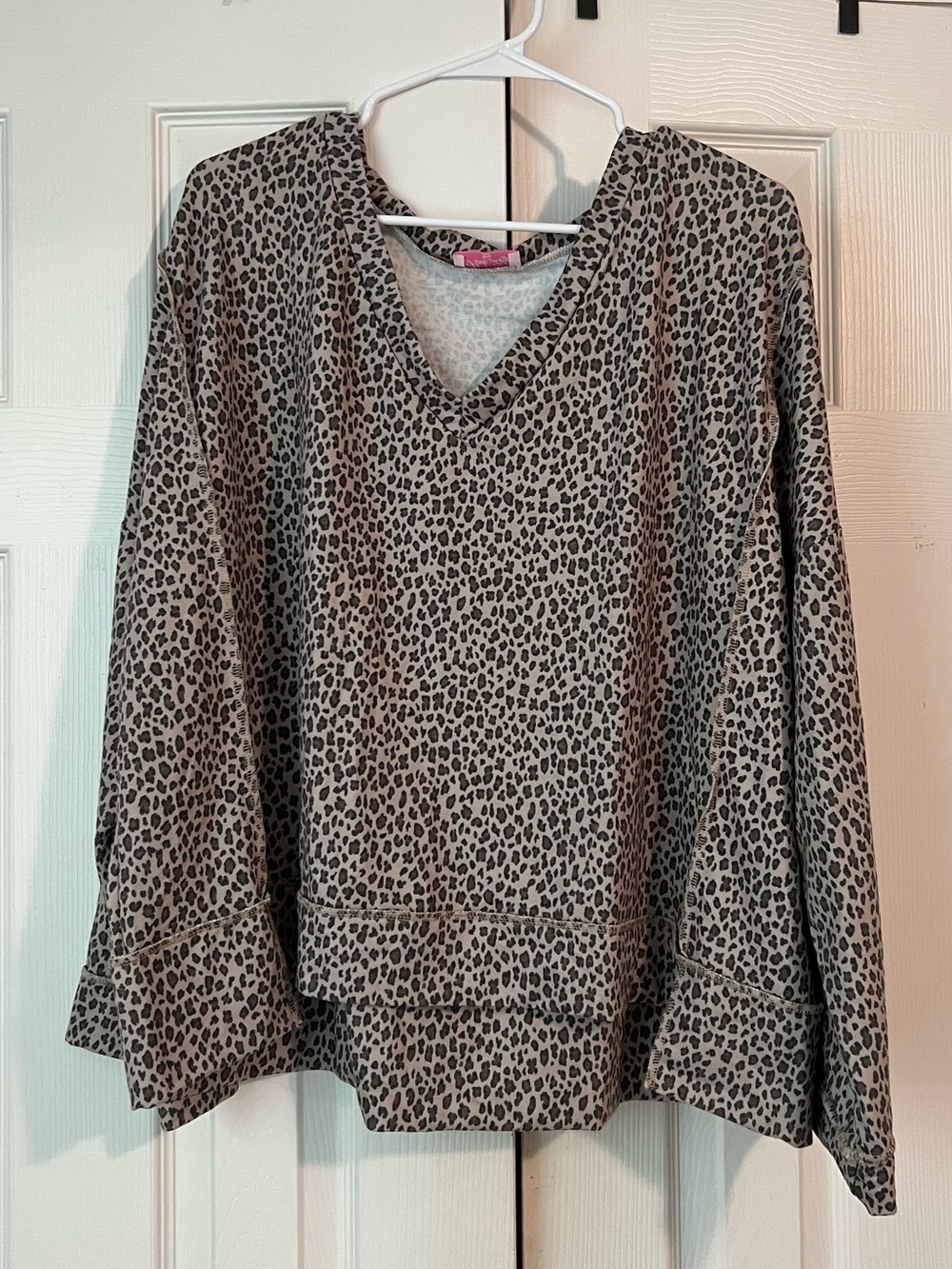 Pink Lily Taupe and Black Leopard V-Neck Pullover